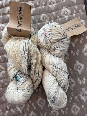 Madeline Tosh Cream Speckled Hand-Dyed Yarn - Soft Cream Speckle lot of 2